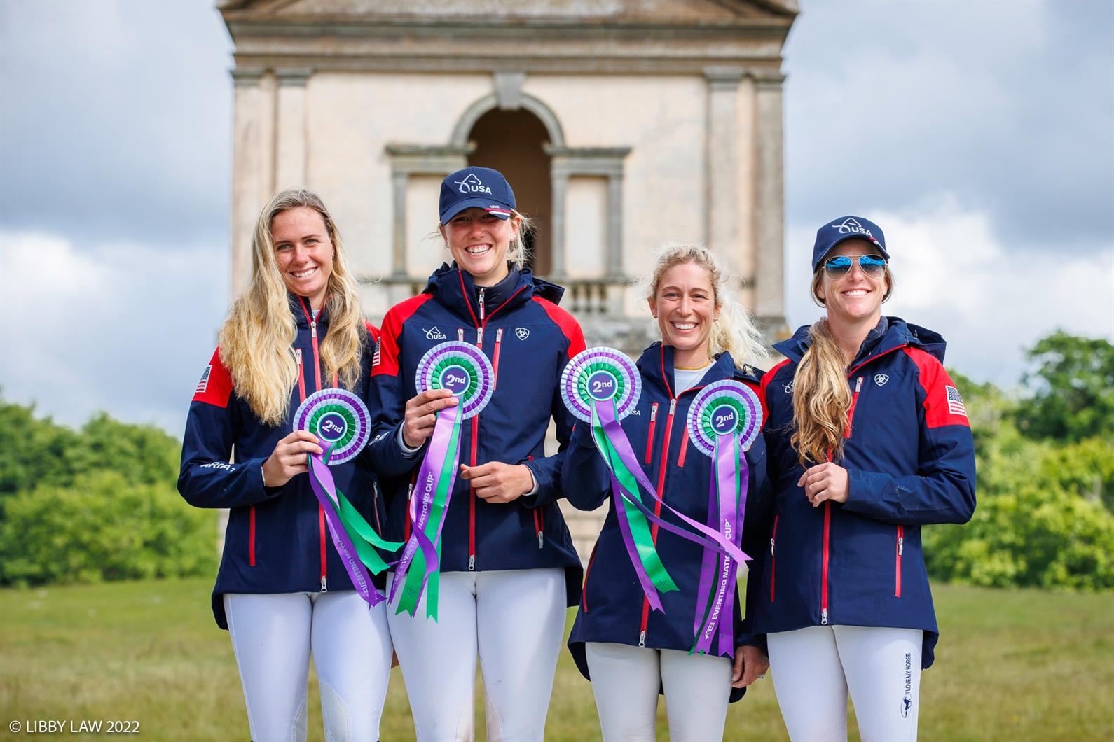 Team USA take 2nd in the FEI Nations Cup Eventing for the CCIO4*-S. Caroline Martin, Isabelle Bosley, Cornelia Dorr, Alexandra Knowles. 2022 GBR-Houghton International Horse Trial. Norfolk, Great Britain. Sunday 29 May 2022. Copyright Photo: Libby Law