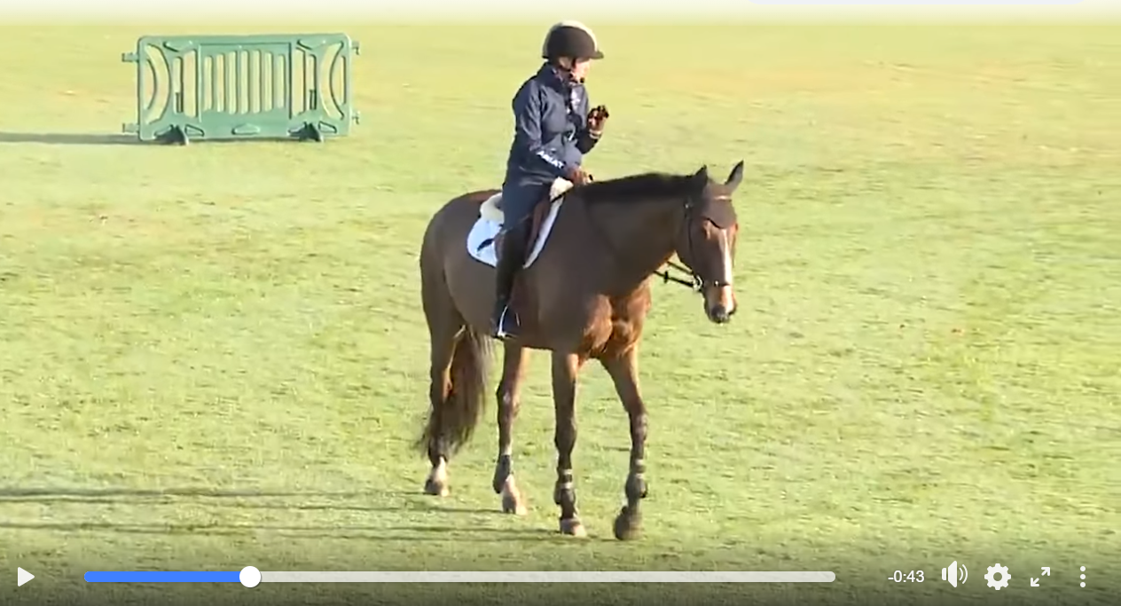 Anne Kursinski teaching while riding a horse in a video still