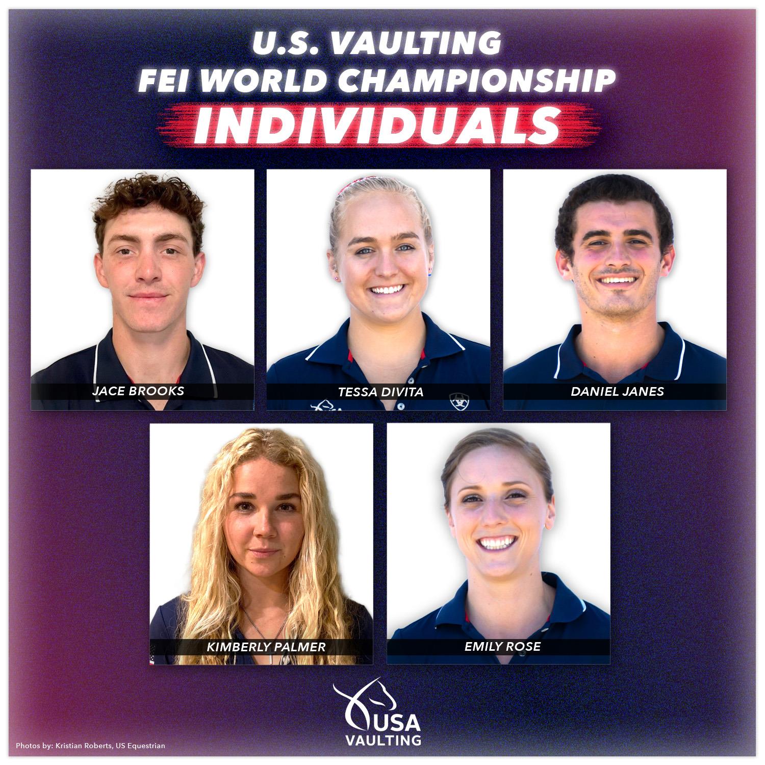 Individual vaulters for the U.S. Vaulting Team at the 2022 FEI World Championship
