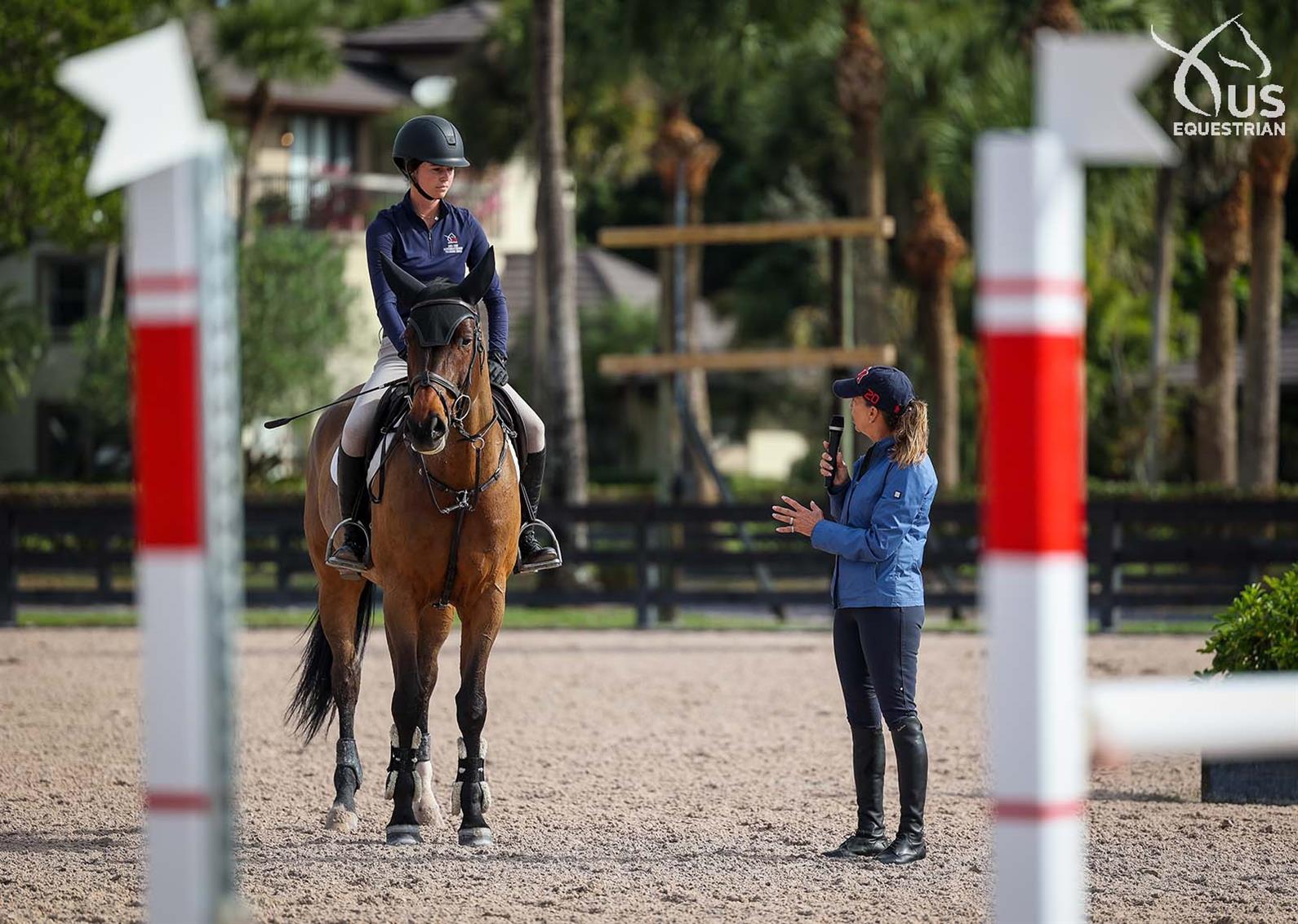 Hannah Koch riding with Laura Kraut at the 2022 USEF Horsemastership Training session in Wellington, Fla.